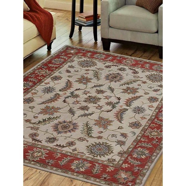 Glitzy Rugs Hand Tufted Wool 9 x 12 ft. Oriental Area Rug, Beige & Red UBSK00106T0126A17
